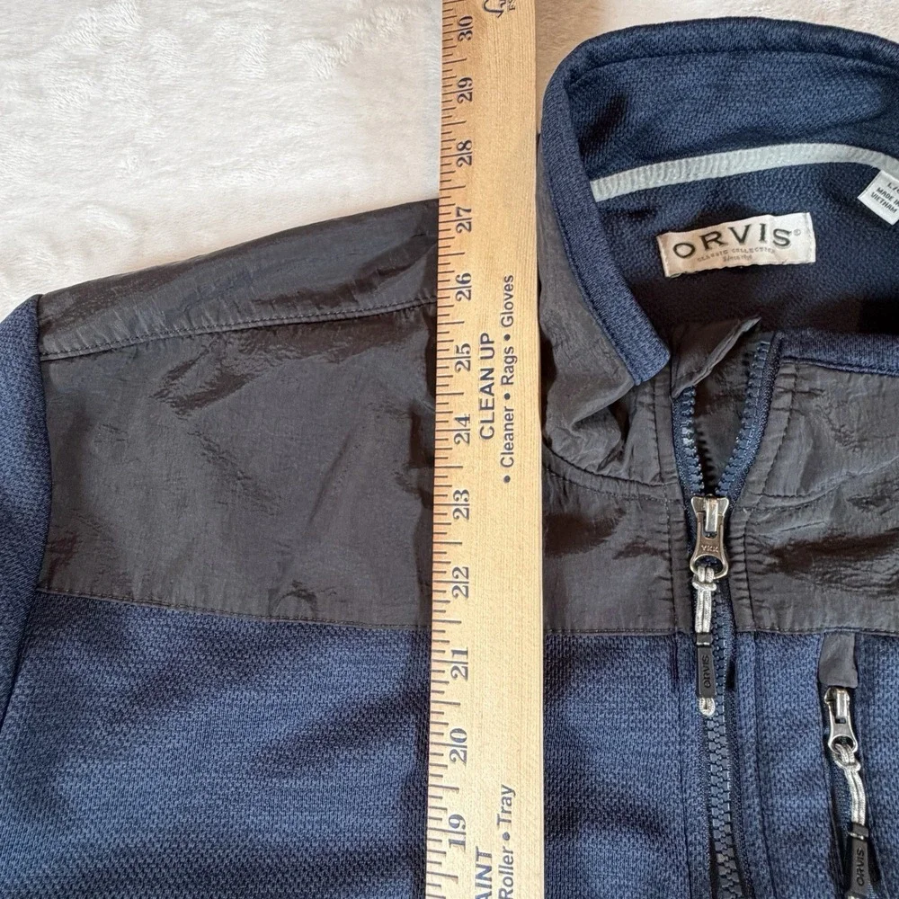 Orvis Jacket Men's Large Blue Gray Full‎ Zip Fleece Outdoor Performance Pockets